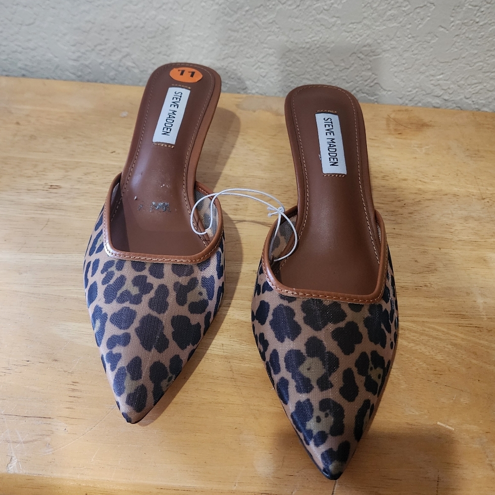 Steve Madden Lisbeth Leopard Mesh Pointed Toe Mules - 11